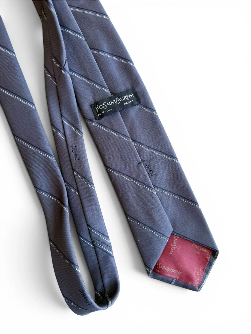 YSL Yves Saint Laurent Gray Stripe Silk Tie